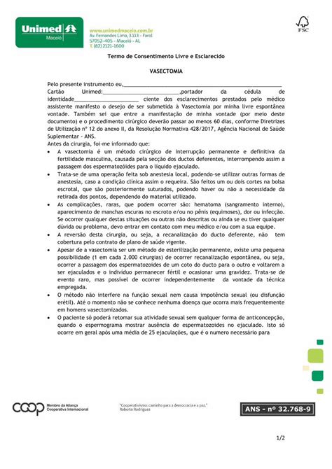 PDF Termo De Consentimento Livre E Esclarecido VASECTOMIA