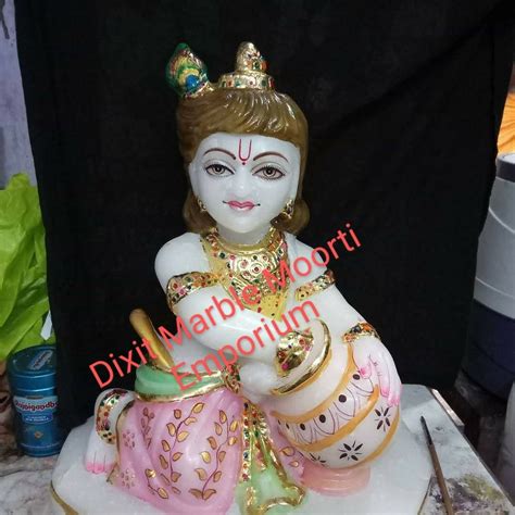 Multicolor Painted Marble Laddu Gopal Statue For Home Size 1 Feet At