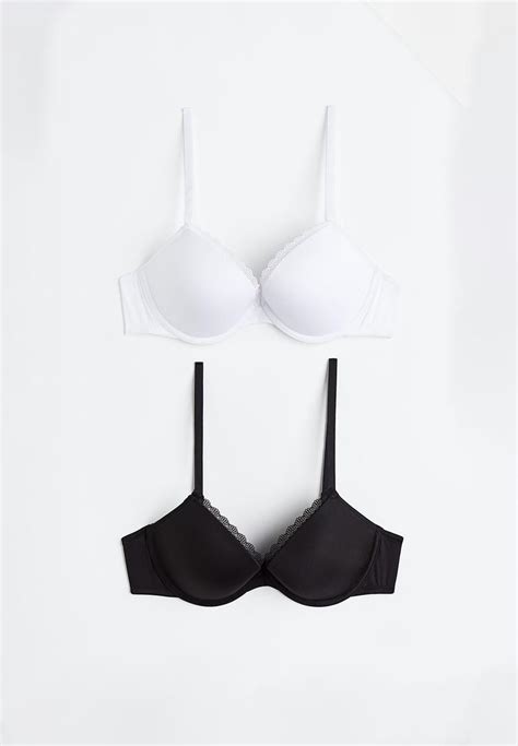 2 Pack Microfibre Push Up Bras Black White 0509669004 Handm Bras