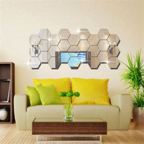 12 Pcs Set Hexagon Mirror Wall Stickers 3D Acrylic Mirrored Etsy