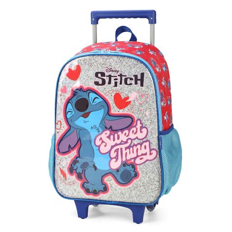 Mochila Escolar De Rodinhas Lancheira T Rmica Estojo Stitch Lika