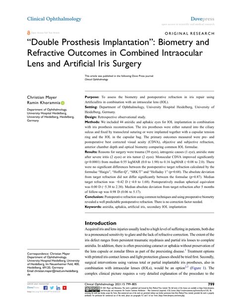 PDF Double Prosthesis Implantation Biometry And Refractive