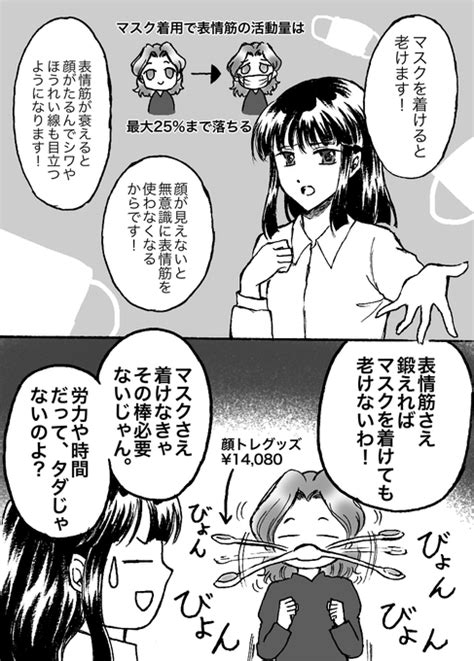 マスクはシワやたるみの原因になります。劣化した素顔もマスクで隠せるとはい こえふ＠脱マスク漫画家 さんのマンガ ツイコミ 仮