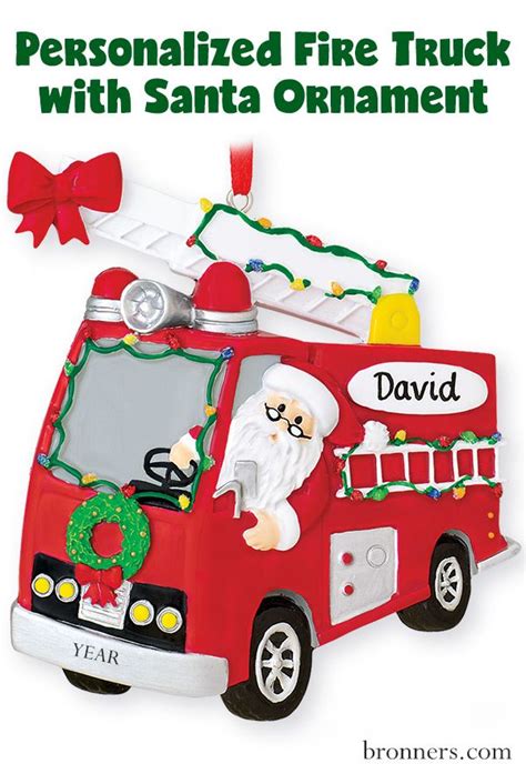 Personalized Fire Truck With Santa Ornament | Santa ornaments, Ornaments, Personalized ornaments