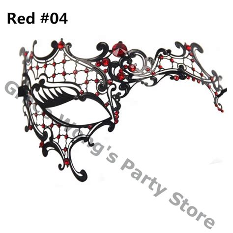 Luxurious Black Red Gems Phantom Laser Cut Venetian Mask Masquerade Metal Men And Women Skull