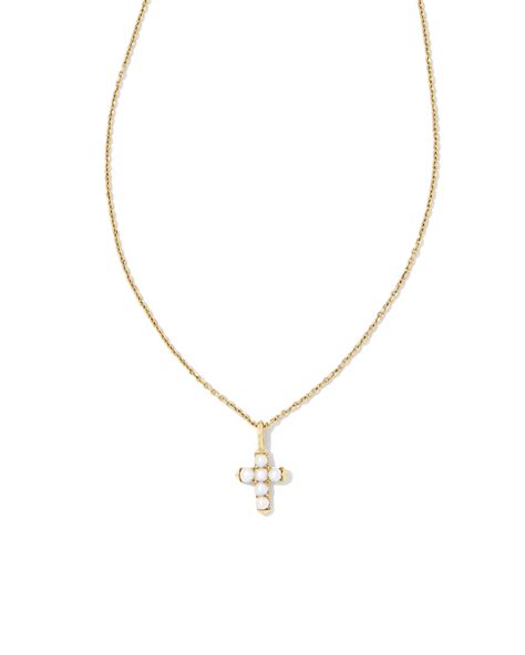 Pearl K Yellow Gold Cross Pendant Necklace In White Pearl Kendra Scott