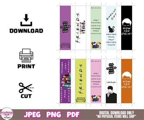 Friends Series Printable Bookmarks Template Printable Bookmarks Set Bookmarks Digital