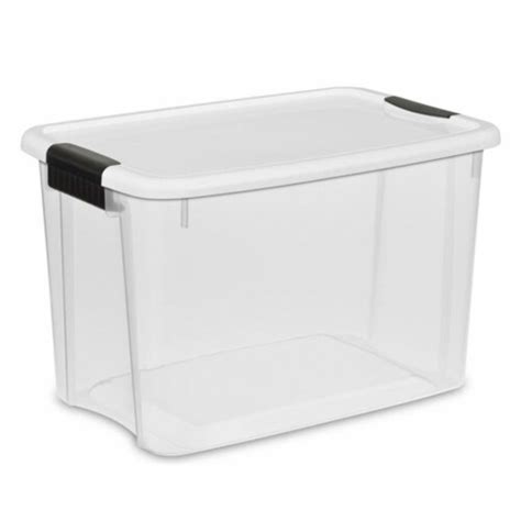 Sterilite 30 Qt Clear Plastic Stackable Storage Bin W White Latch Lid