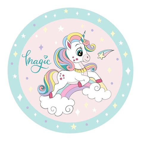 Premium Vector Lovely Unicorn On The Rainbow On Circle