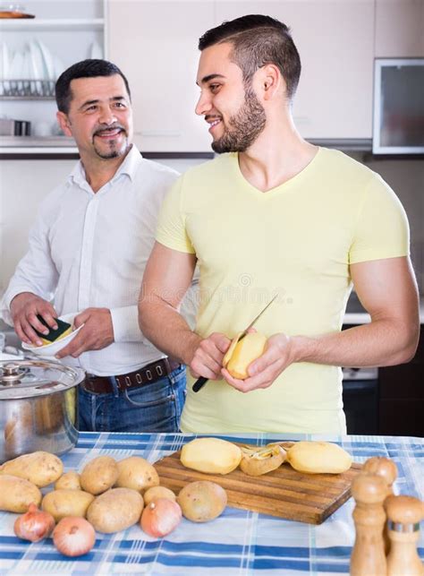 Two Men Cooking At Home Stock Image Image Of Housekeeping 53889963