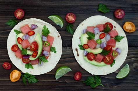 Authentic Mexican Grilled Fish Tacos With Watermelon Pico De Gallo