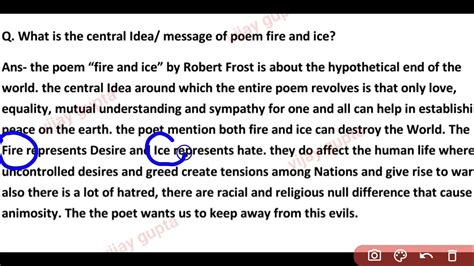 What Is The Central Idea Of Poem Fire And Ice Class 10 Extra