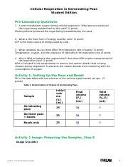 Understanding Cellular Respiration In Germinating Peas Course Hero