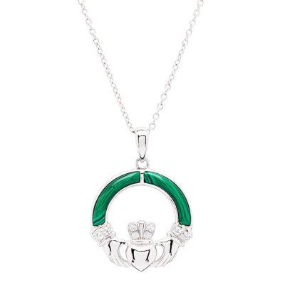 Green Malachite Sterling Silver Claddagh Pendant Celtic Cross Online