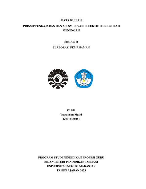 Elaborasi Pemahaman Siklus Ii Mata Kuliah Prinsip Pengajaran Dan Asesmen Yang Efektif Ii