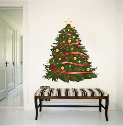 Decorated Christmas Tree Wall Decal - Holiday Wall and Windoe Decals ...