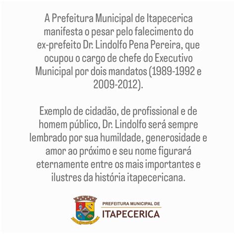 Prefeitura Municipal De Itapecerica Mg Nota De Pesar Pelo