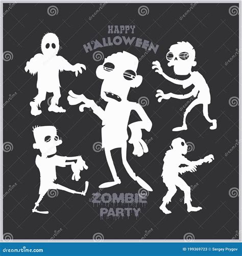 Set Of Cartoon Zombie Silhouettes A Collection Of Zombies For