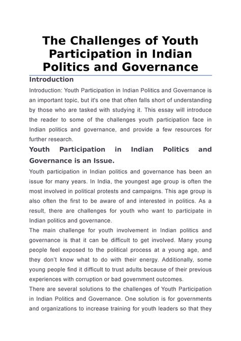 The Challenges Of Youth Participation In Indian Politics And Governance