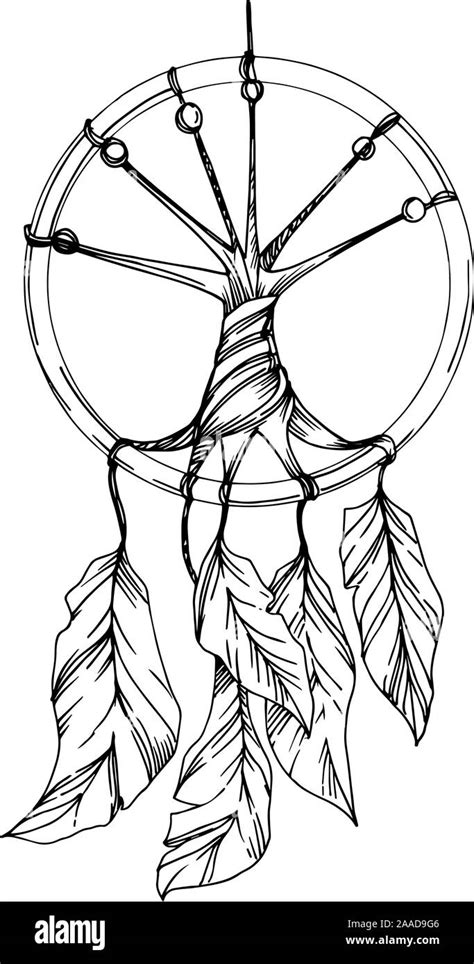 Vector Fether Dreamcatcher Black And White Engraved Ink Art Isolated