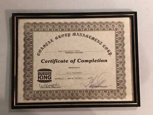 RARE VINTAGE BURGER KING EMPLOYEE MANAGEMENT CERTIFICATE 1985 | eBay