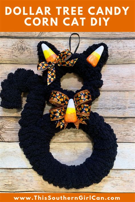 Make This Cute Candy Corn Cat Halloween Decoration Using A Dollar Tree Cat From By Follo