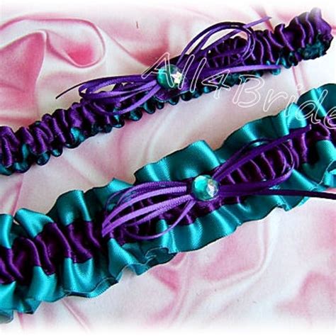 Teal And Purple Wedding Bridal Leg Garter Set Etsy