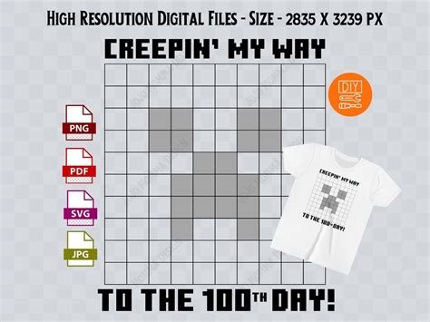 Printable Diy Minecraft Creeper Face Outline 100 Days Of School Shirt