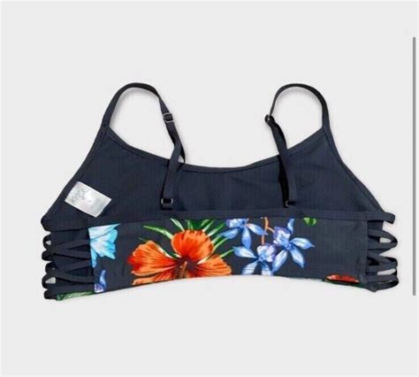 Kona Sol Floral Sport Bandeau Black Bikini Top Gem