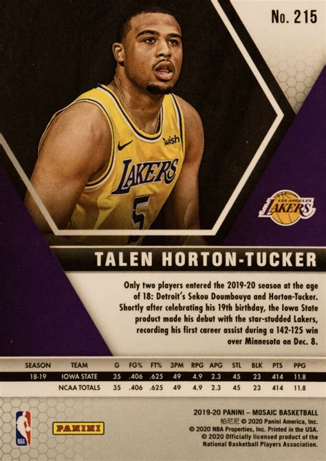 Panini Mosaic Basketball Rookies Talen Horton Tucker