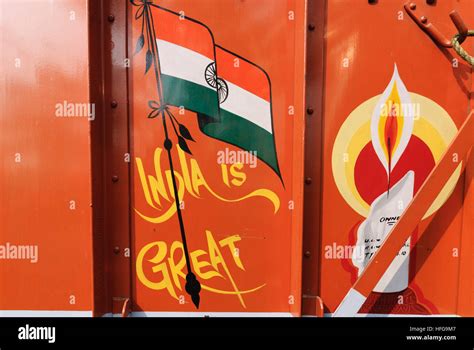 Kaziranga: Truck side wall, painted, flag India, Assam, India Stock ...