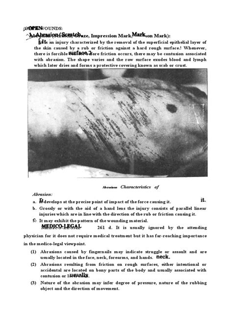 open wounds abrasion deep  superficial  injury wear