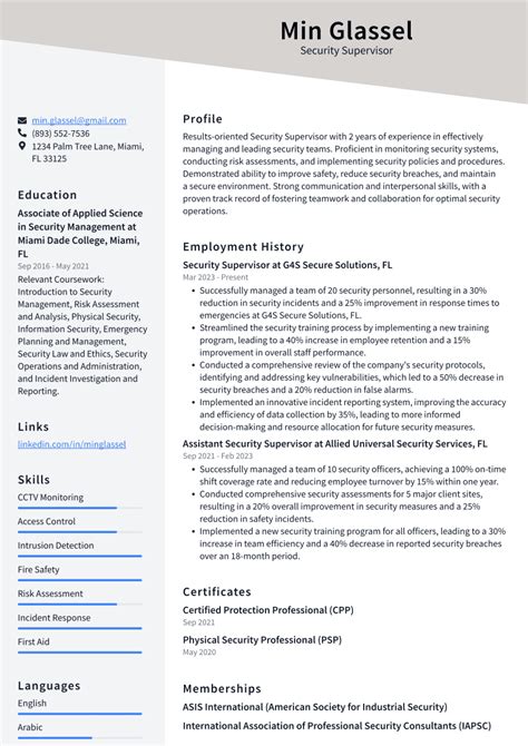 Top Security Supervisor Resume Objective Examples