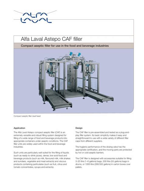 Pdf Alfa Laval Astepo Caf Filler Aseptic Filler For Use In The Food