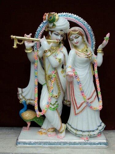 Polished White Marble Radha Krishna Statue For Home And Temple Decor