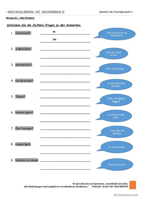 A Das Pr Sens Schreiben Sie Ja Deutsch Daf Arbeitsbl Tter Pdf Doc