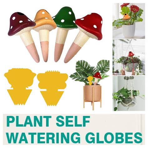 Plant Self Watering Spikes 4pcs Mushroom Plant Watering Globes