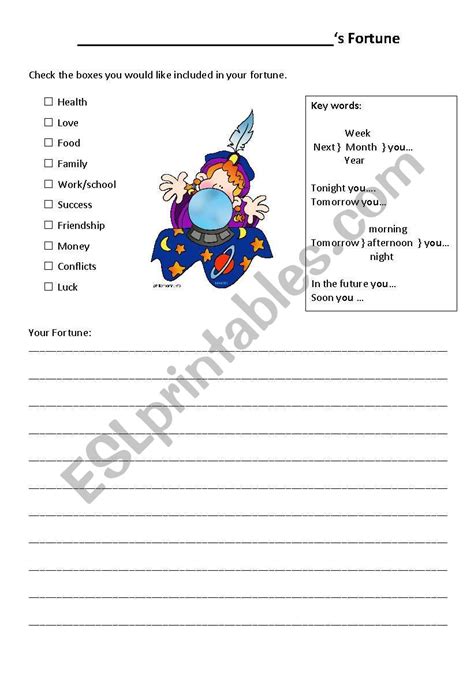 Fortune Teller Worksheet Esl Worksheet By Mgrima