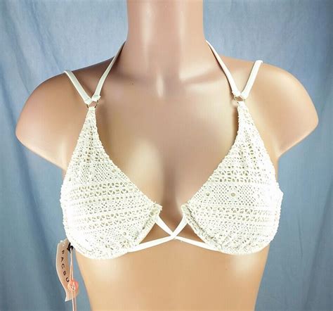 Minkpink Aurora White Lace Knit Underwire Bikini Top Large L By