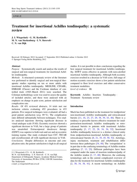 (PDF) Treatment for insertional Achilles tendinopathy: A systematic review