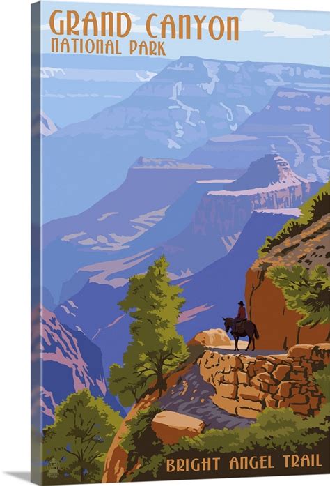 Grand Canyon National Park - Bright Angel Trail: Retro Travel Poster Wall Art, Canvas Prints ...