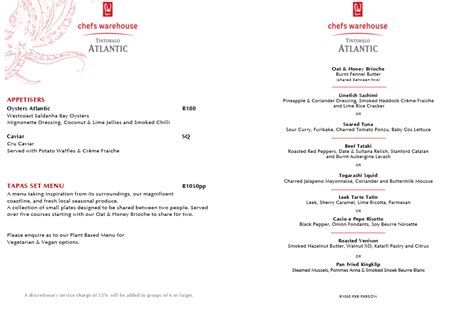 Tintswalo Atlantic Menu Chefs Warehouse