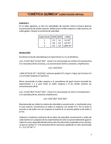 Ejercicios Resueltos Cinetica Cin Tica Qu Mica Ejercitaci N Virtual