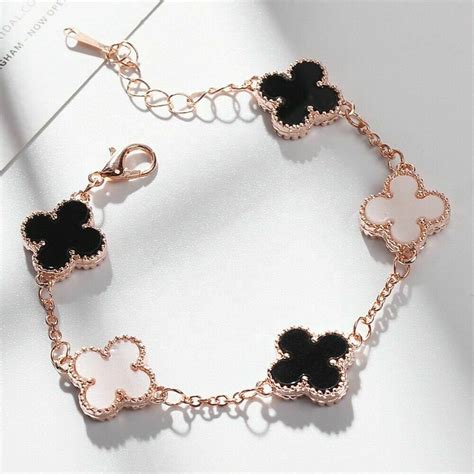 White Black Clover Bracelet 18k Gold Plated Clover Bracelet Etsy