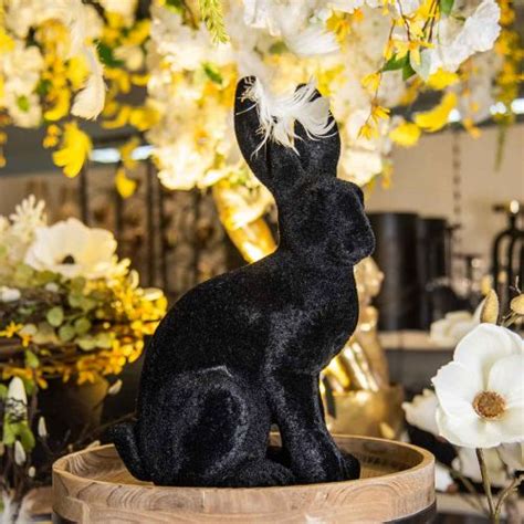 Floristik21 de Deko Hase Groß Osterhase Schwarz beflockt Keramik H42 5cm