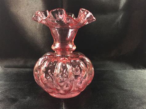 Fenton Cranberry Glass Diamond Optic Melon Vase With Ruffled Etsy Fenton Cranberry Glass