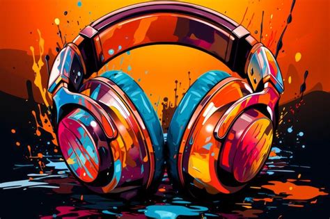 Premium Ai Image Pair Of Colorful Headphones Sitting On Top Of Table