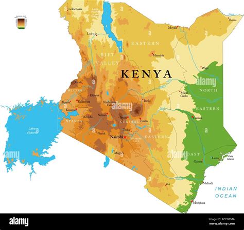 Mappa Fisica Altamente Dettagliata Del Kenya In Formato Vettoriale