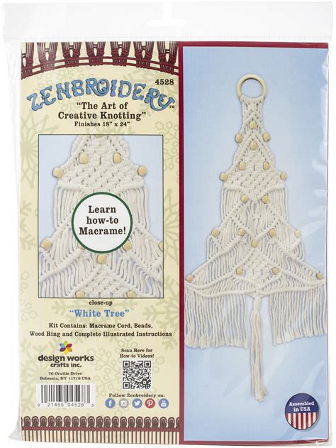 Design Works Zenbroidery Macrame Wall Hanging Kit X White Tree