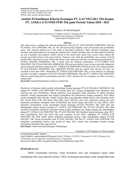 Pdf Analisis Perbandingan Kinerja Keuangan Pt Gas Negara Tbk Dengan